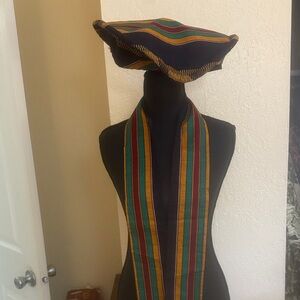 Striped Multicolor African cultural Scarf‎ and Hat Set